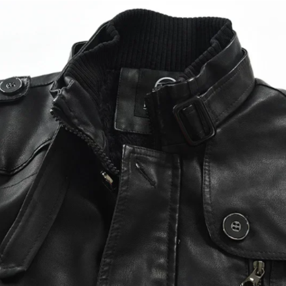 Leopold | Lange Bikerjacke in Lederoptik