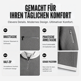 Nico | Waffelstrick-Pullover mit halbem Reißverschluss