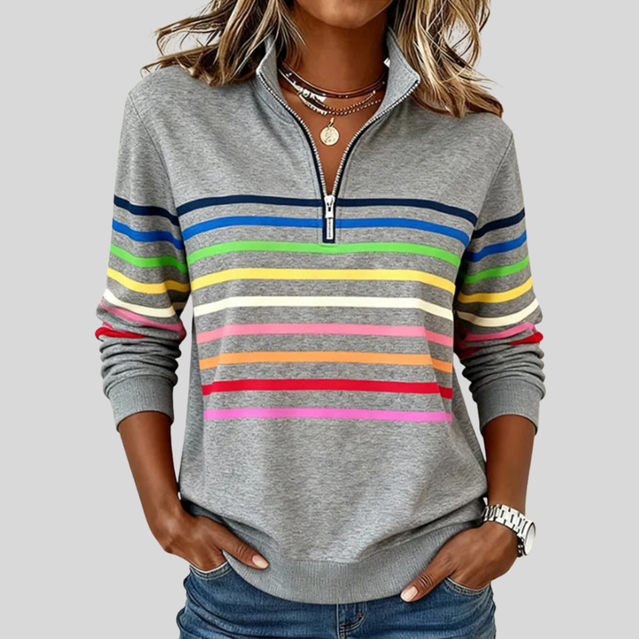 Prismette™ | Bunt Gestreiftes Quarter-Zip Sweatshirt