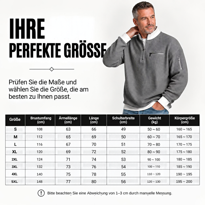 Nico | Waffelstrick-Pullover mit halbem Reißverschluss