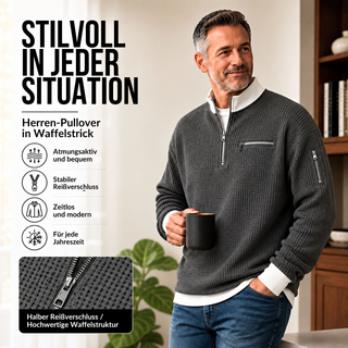 Nico | Waffelstrick-Pullover mit halbem Reißverschluss