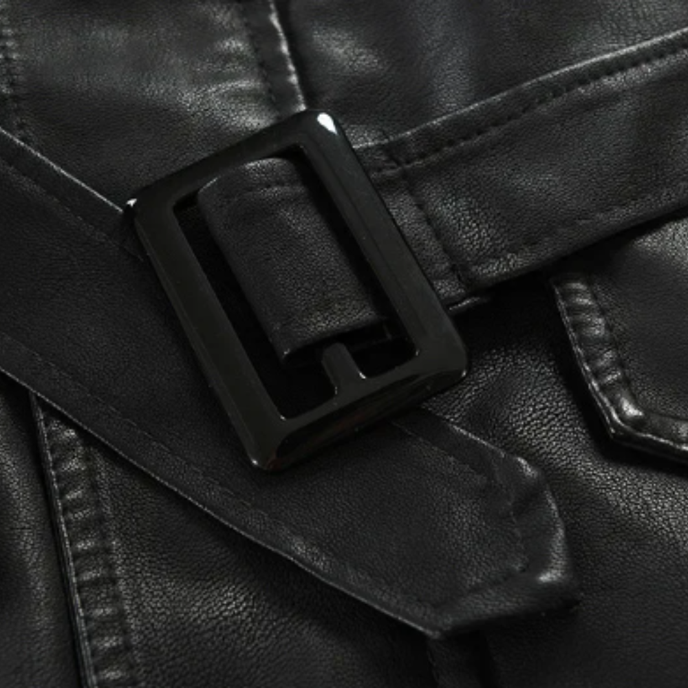 Leopold | Lange Bikerjacke in Lederoptik