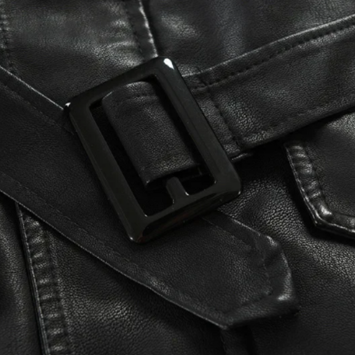 Leopold | Lange Bikerjacke in Lederoptik