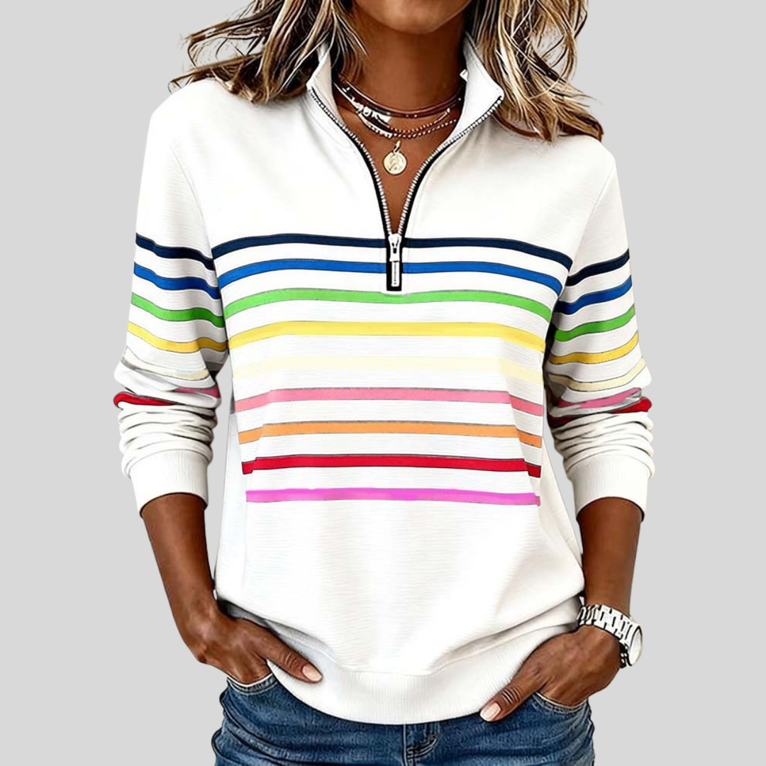 Prismette™ | Bunt Gestreiftes Quarter-Zip Sweatshirt