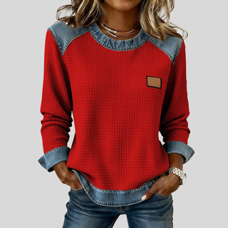 Delancine™ | Patchwork-Design Waffle Sweatshirt