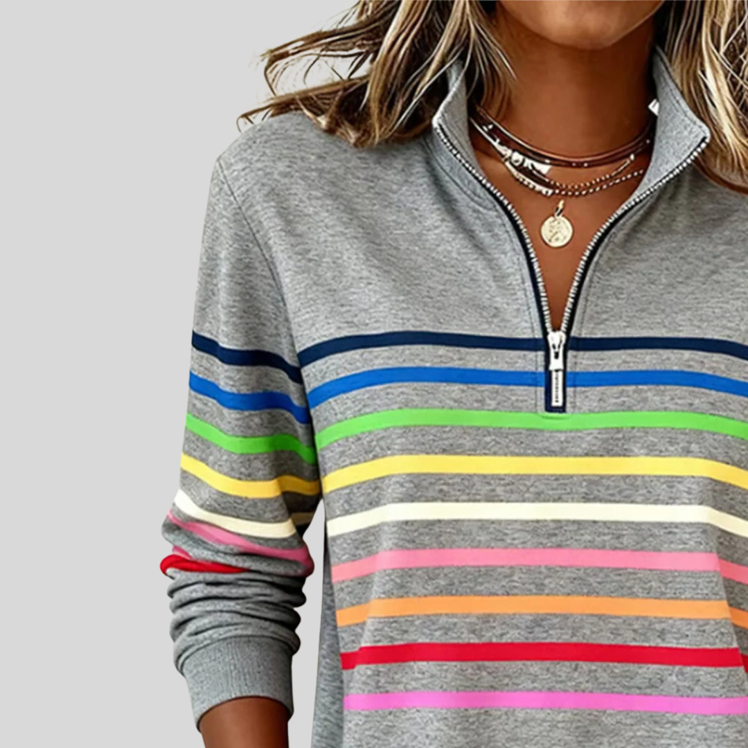 Prismette™ | Bunt Gestreiftes Quarter-Zip Sweatshirt
