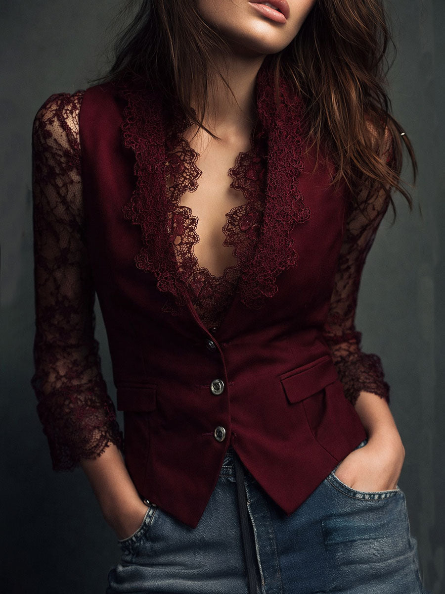 Noémie | Hoher Schwarzer Blazer mit Halbtransparenten Ärmeln