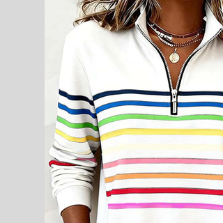 Prismette™ | Bunt Gestreiftes Quarter-Zip Sweatshirt