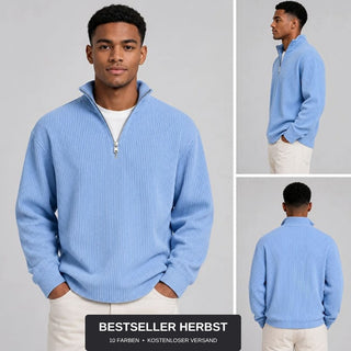Lasse | Ripp-Strickpullover mit halbem Reißverschluss