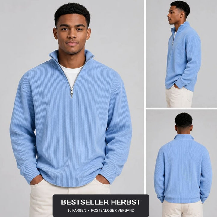 Lasse | Ripp-Strickpullover mit halbem Reißverschluss
