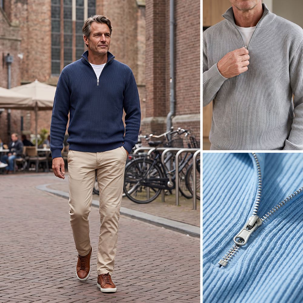 Lasse | Ripp-Strickpullover mit halbem Reißverschluss
