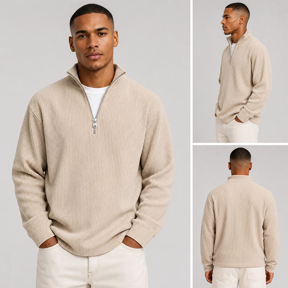 Lasse | Ripp-Strickpullover mit halbem Reißverschluss