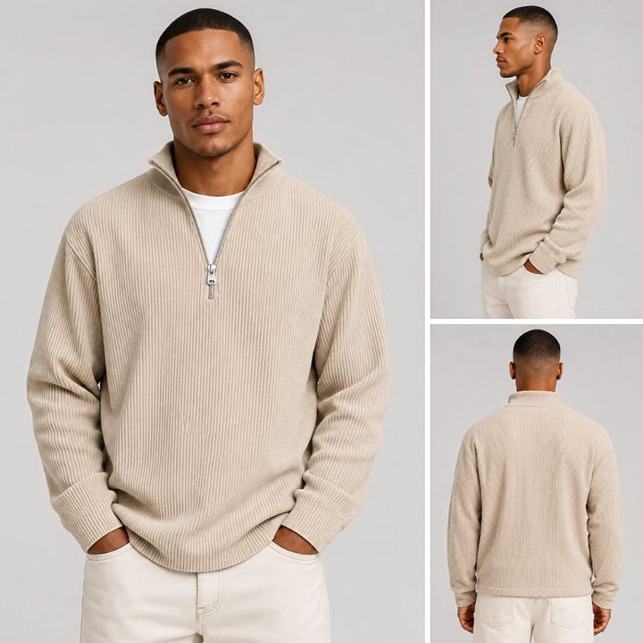 Lasse | Ripp-Strickpullover mit halbem Reißverschluss