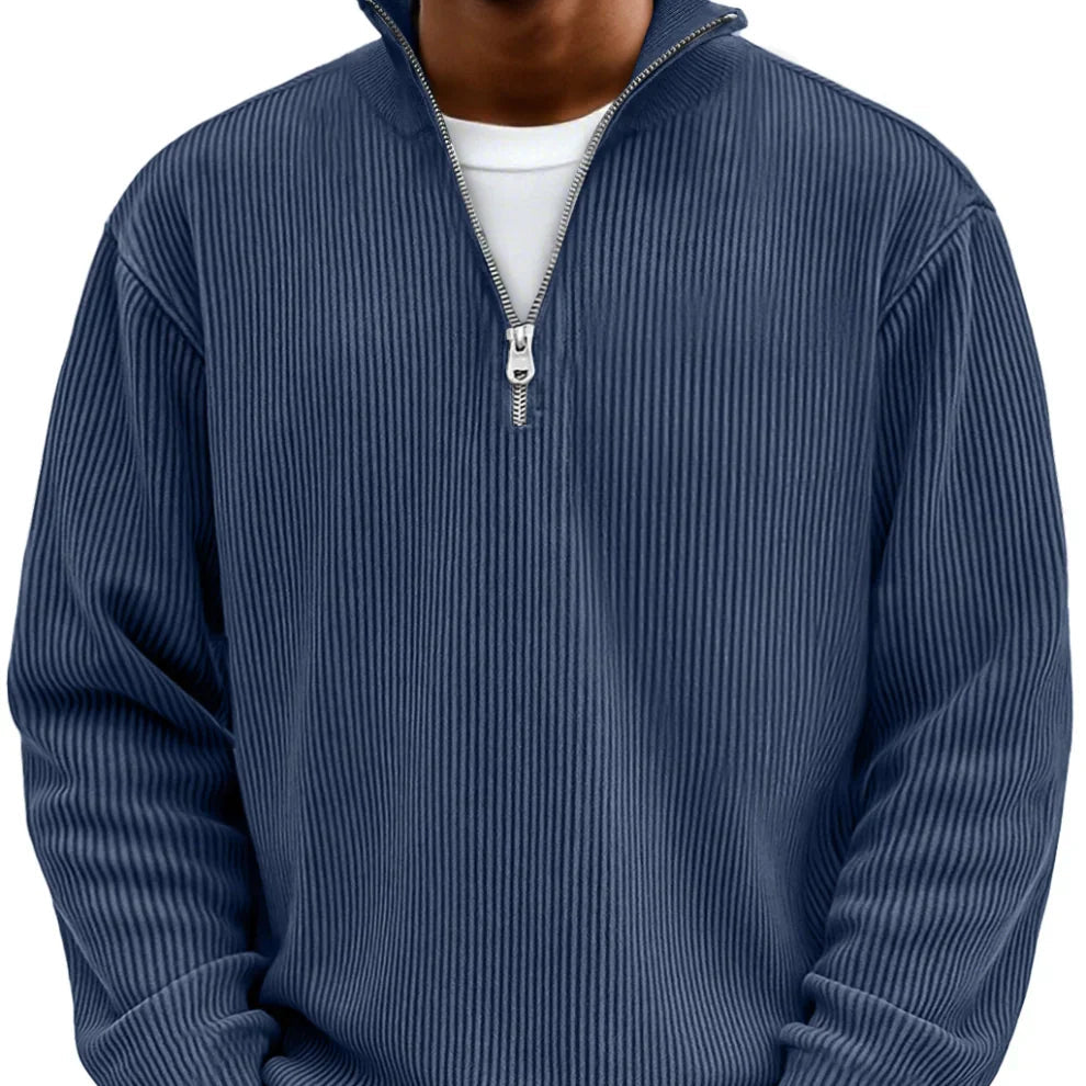 Lasse | Ripp-Strickpullover mit halbem Reißverschluss