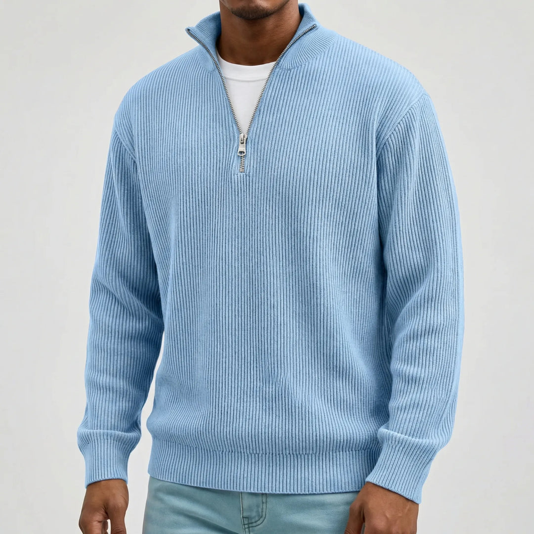 Lasse | Ripp-Strickpullover mit halbem Reißverschluss