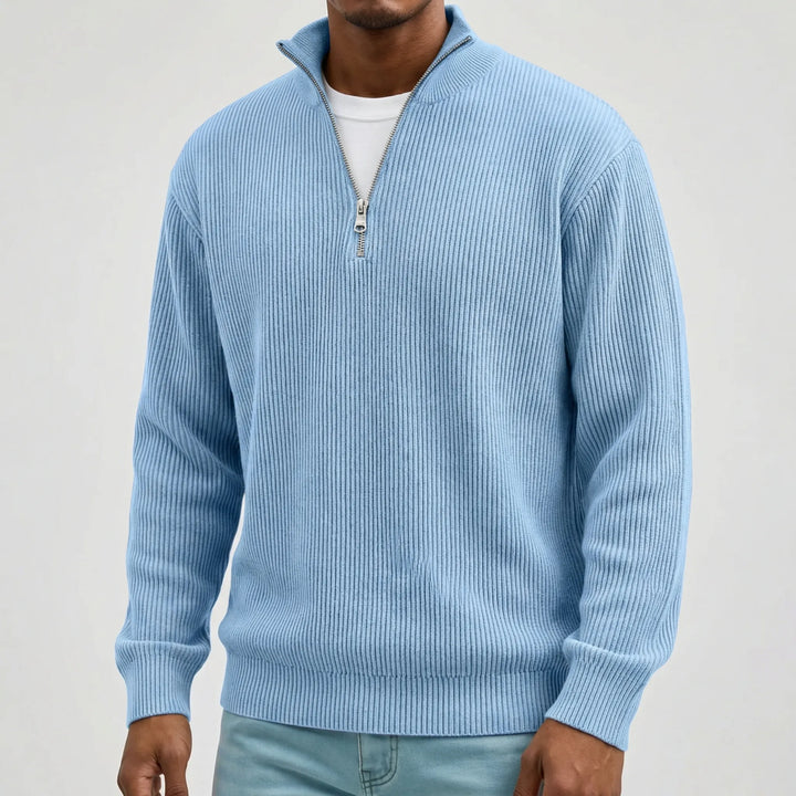 Lasse | Ripp-Strickpullover mit halbem Reißverschluss