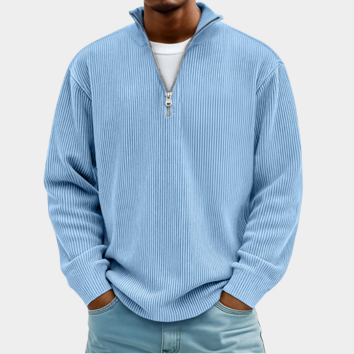Lasse | Ripp-Strickpullover mit halbem Reißverschluss