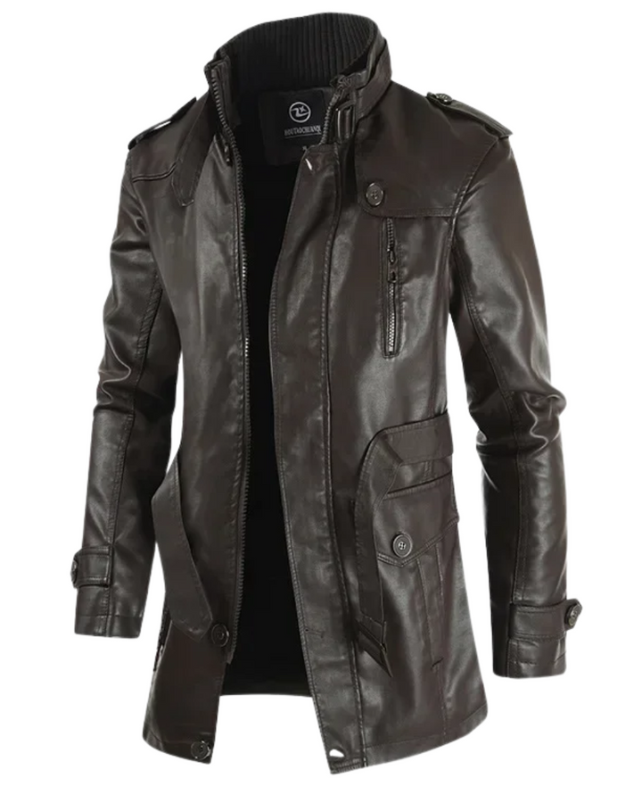 Leopold | Lange Bikerjacke in Lederoptik