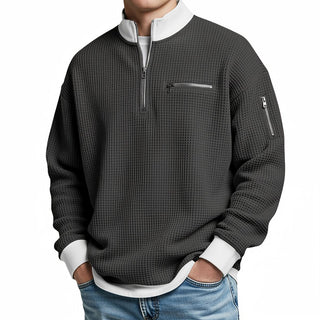 Nico | Waffelstrick-Pullover mit halbem Reißverschluss