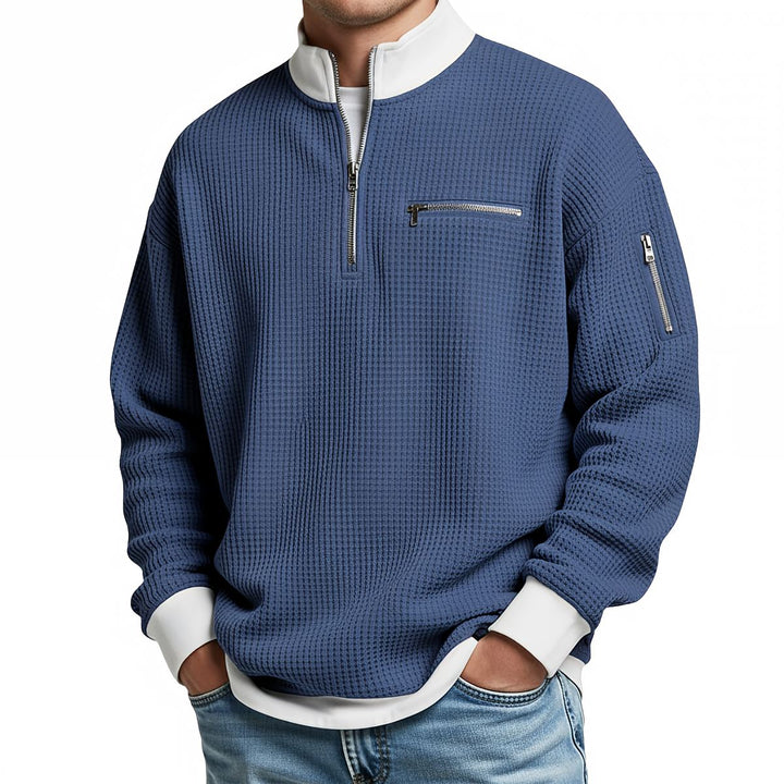 Nico | Waffelstrick-Pullover mit halbem Reißverschluss