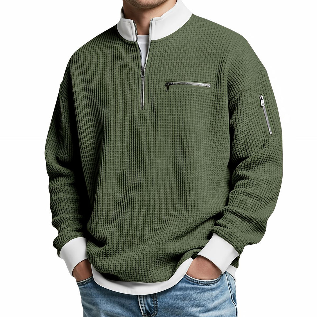 Nico | Waffelstrick-Pullover mit halbem Reißverschluss