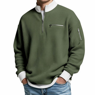 Nico | Waffelstrick-Pullover mit halbem Reißverschluss