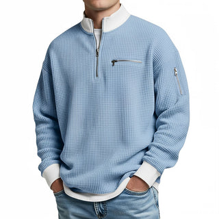 Nico | Waffelstrick-Pullover mit halbem Reißverschluss