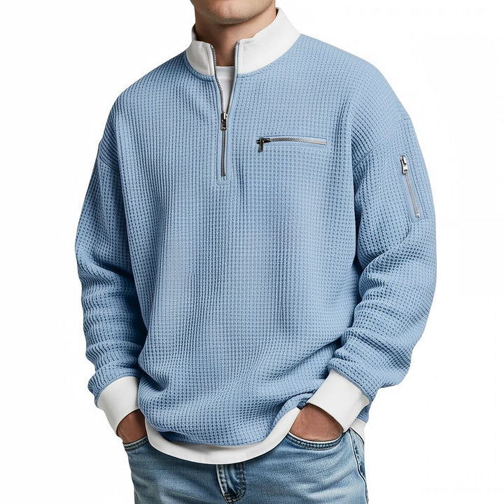 Nico | Waffelstrick-Pullover mit halbem Reißverschluss
