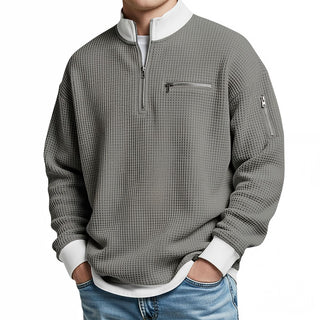 Nico | Waffelstrick-Pullover mit halbem Reißverschluss
