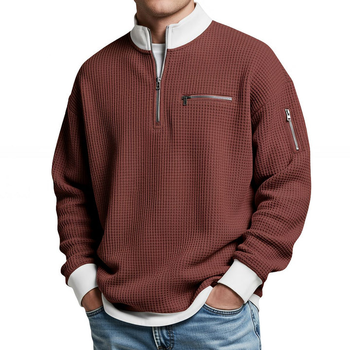 Nico | Waffelstrick-Pullover mit halbem Reißverschluss