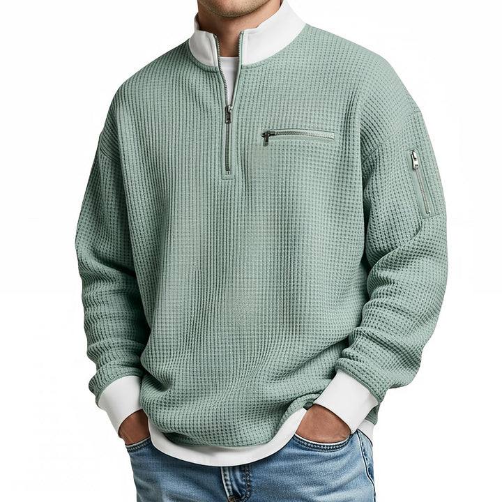 Nico | Waffelstrick-Pullover mit halbem Reißverschluss