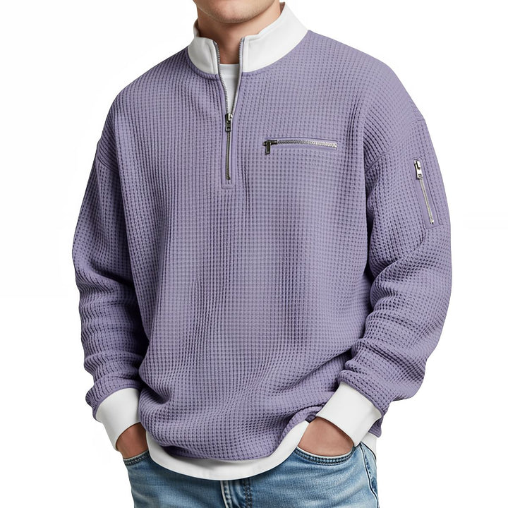 Nico | Waffelstrick-Pullover mit halbem Reißverschluss