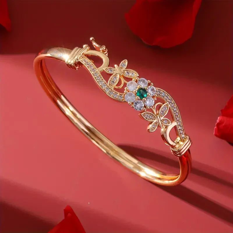 Zirkonia Gold Grüner Kristallarmband | Gold