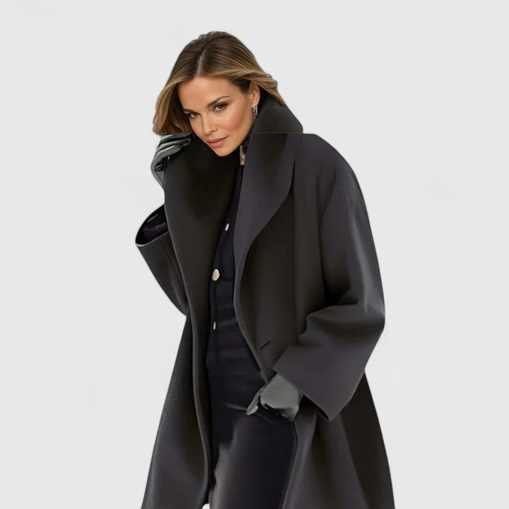 Greta | Eleganter Damenmantel mit breitem Reverskragen