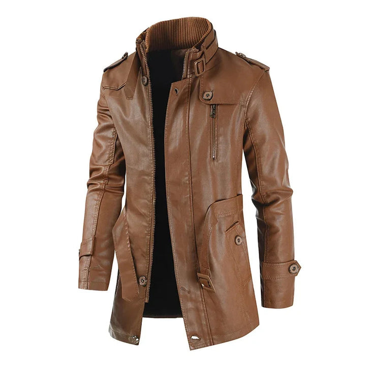 Leopold | Lange Bikerjacke in Lederoptik