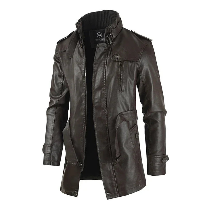 Leopold | Lange Bikerjacke in Lederoptik