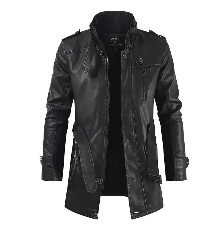 Leopold | Lange Bikerjacke in Lederoptik