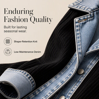 Greta™ | Elegante Jeansjacke mit Strickeinsätzen
