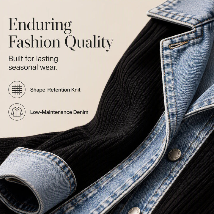 Greta™ | Elegante Jeansjacke mit Strickeinsätzen
