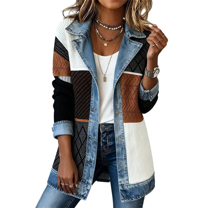 Greta™ | Elegante Jeansjacke mit Strickeinsätzen