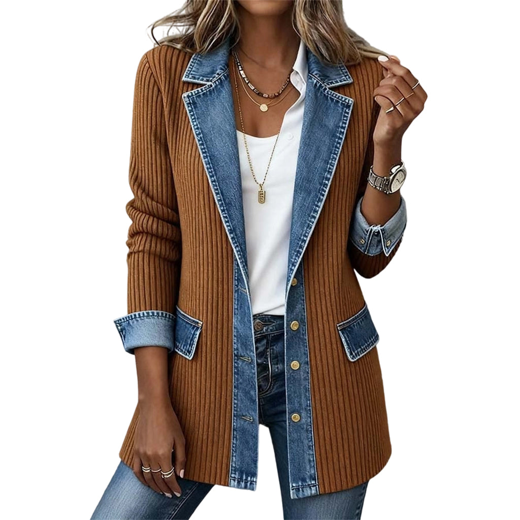 Greta™ | Elegante Jeansjacke mit Strickeinsätzen