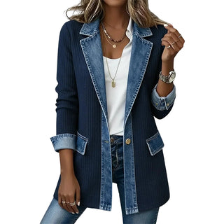 Greta™ | Elegante Jeansjacke mit Strickeinsätzen