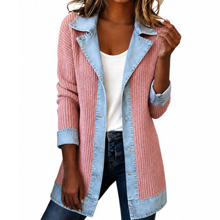 Greta™ | Elegante Jeansjacke mit Strickeinsätzen