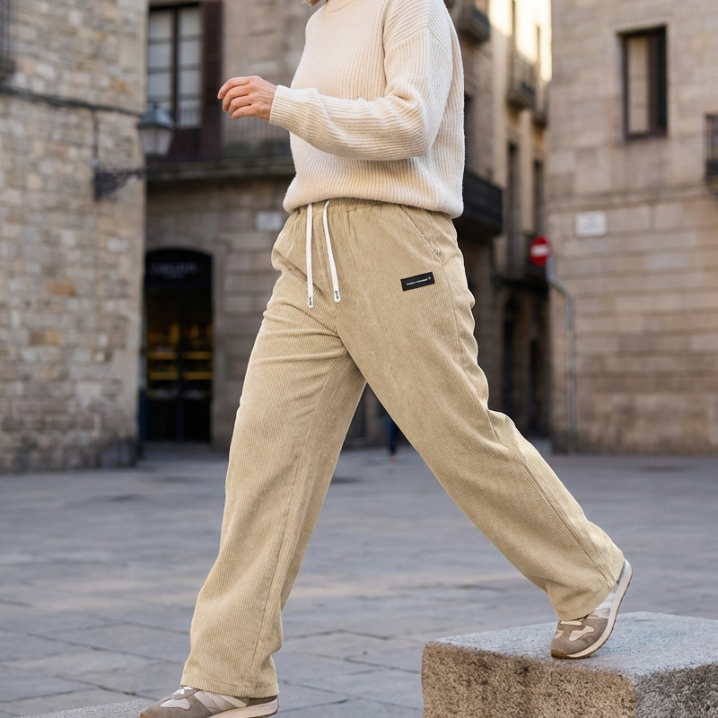 Damen Cordhose mit weitem Bein und Kordelzug