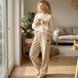 Damen Cordhose mit weitem Bein und Kordelzug