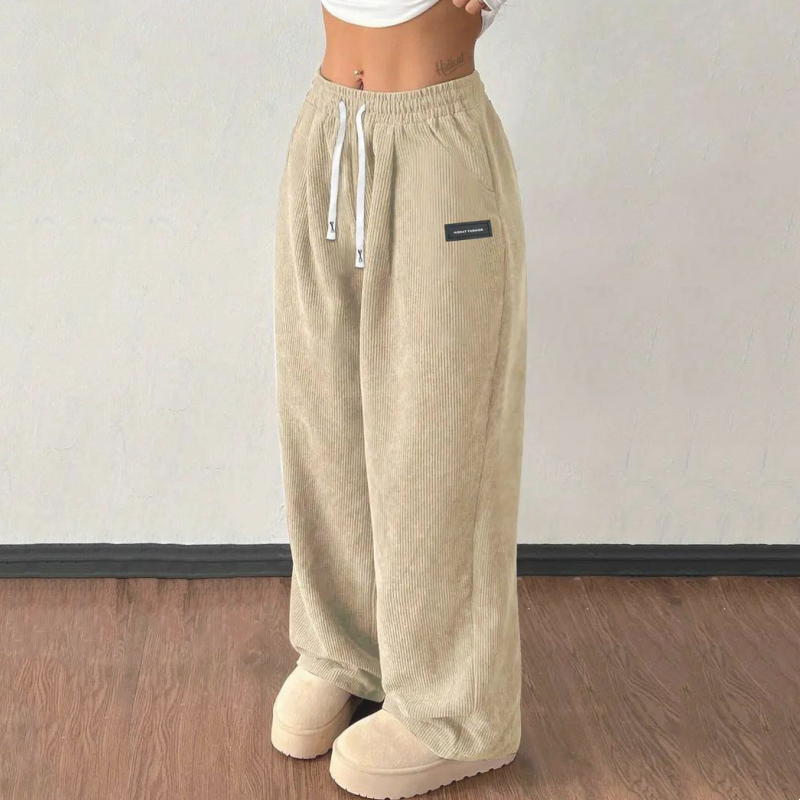 Damen Cordhose mit weitem Bein und Kordelzug