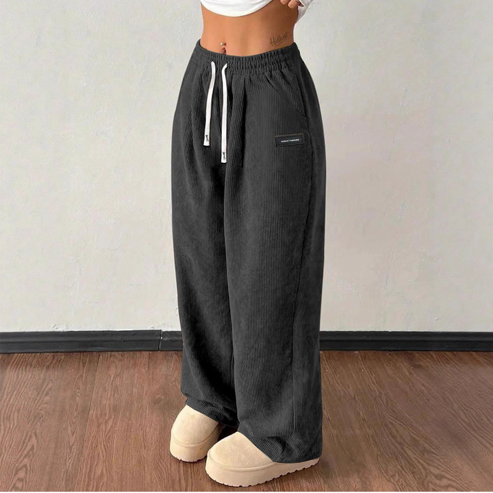 Damen Cordhose mit weitem Bein und Kordelzug
