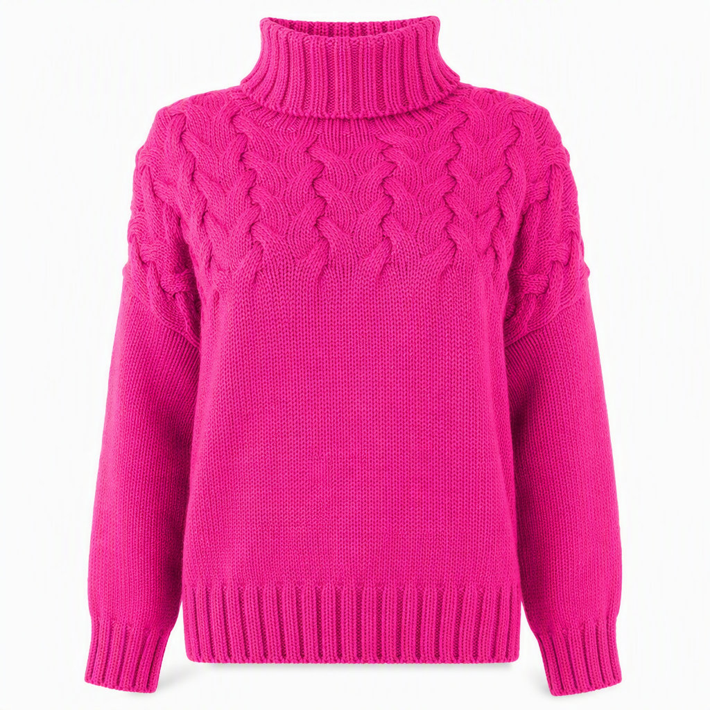 Marlene | Damen-Rollkragenpullover mit Zopfmuster, 12 Farben