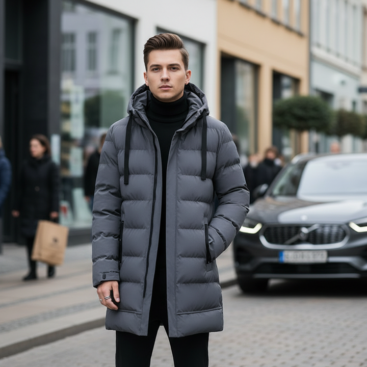 Leon™ | Lange Herren-Steppjacke mit Kapuze