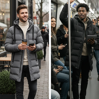Leon™ | Lange Herren-Steppjacke mit Kapuze